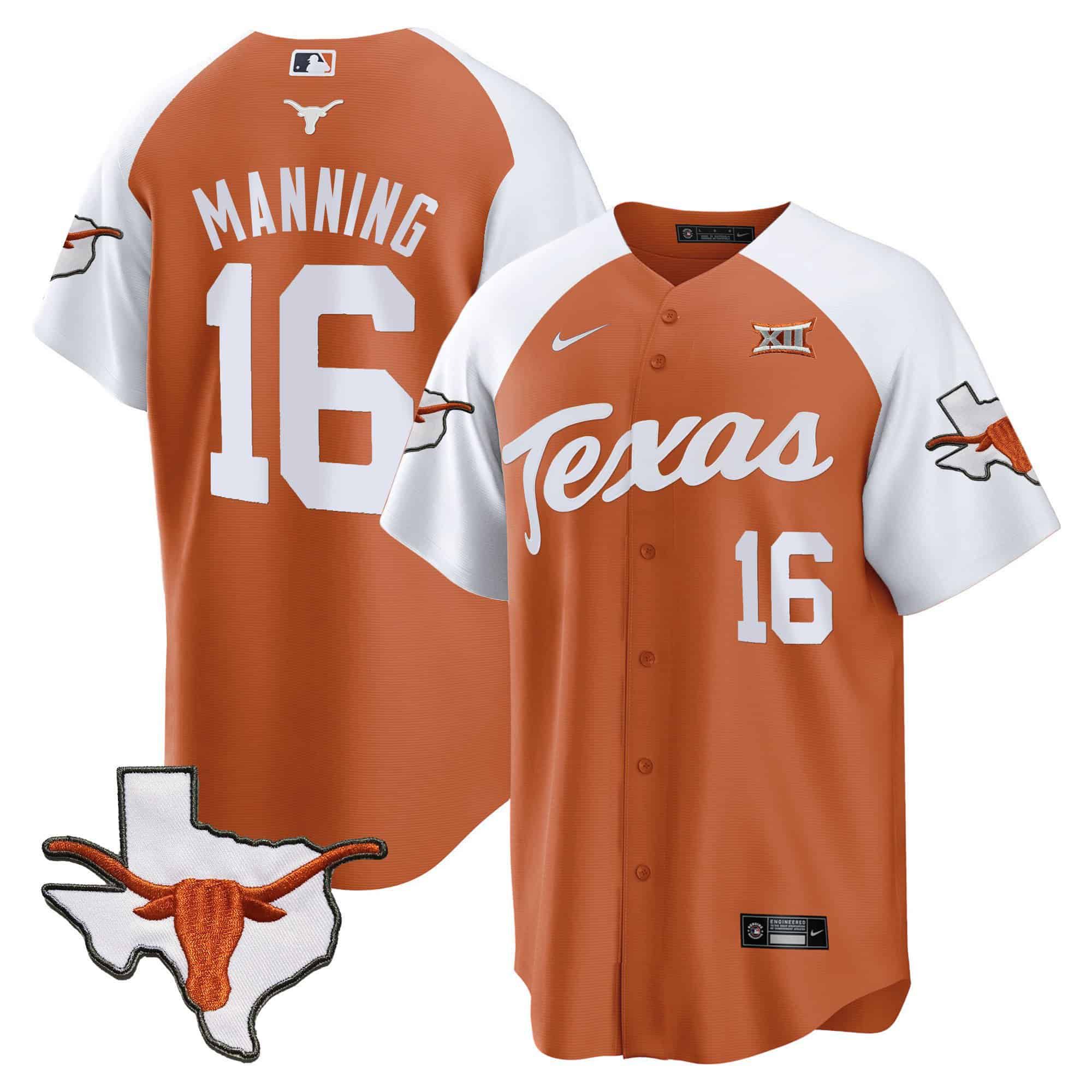 Men Texas Longhorns #16 Manning Orange 2024 Baseball NCAA Jersey